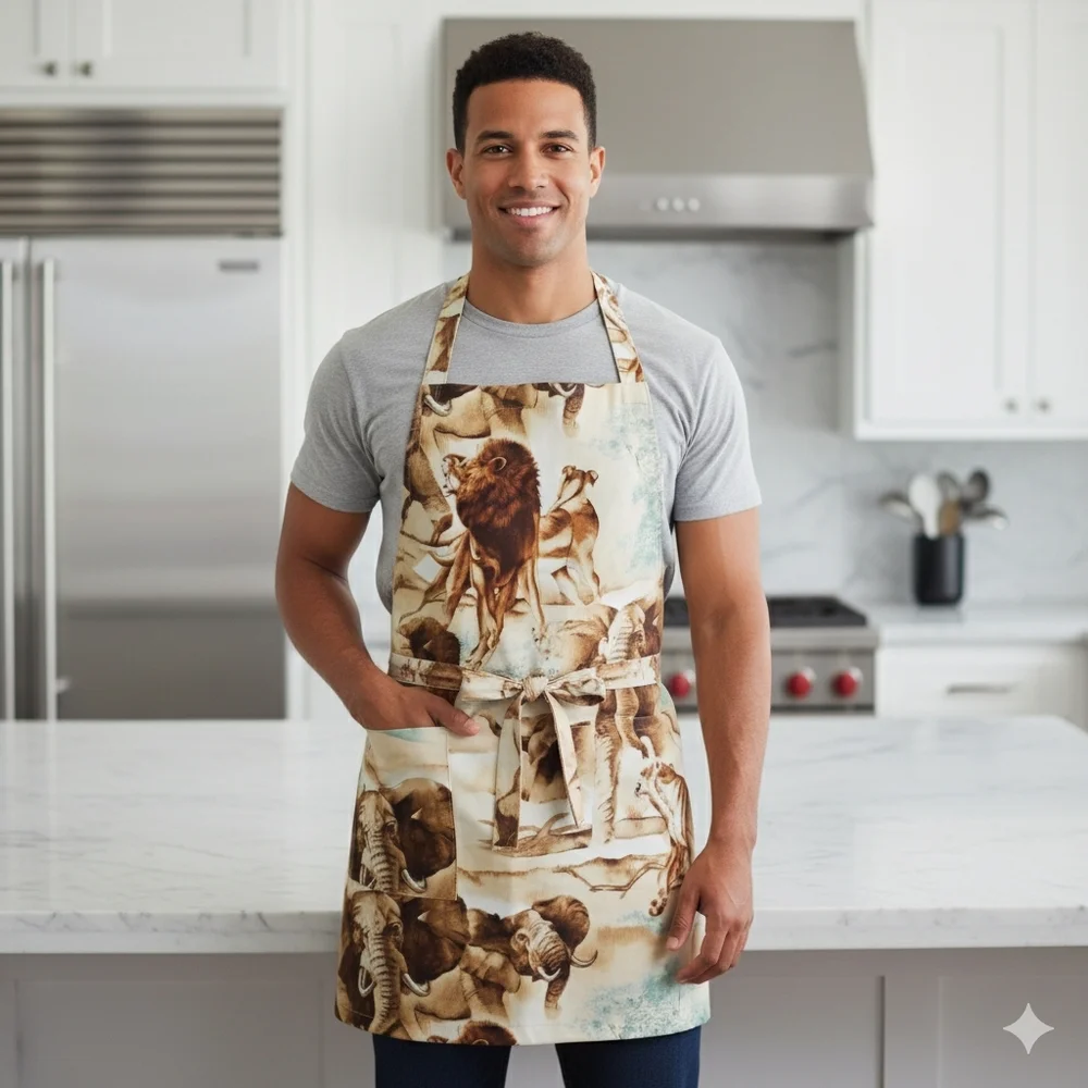 Apron Size S/M NEW Animal Print Elephant Lion Long Ties Handmade Africa Savannah